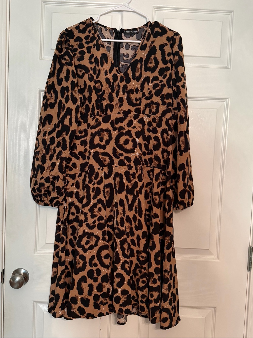 SHEIN Black and Brown Leopard Print Long Sleeve Tunic Dress